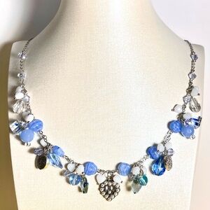 Blue and Silver Sapphire Necklace with Heart Charm